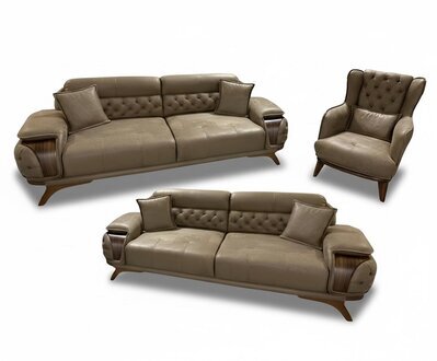 Modernes Sofa Set 3+3+1 Braun – Stilvolle Eleganz für Ihr Wohnzimmer Sofort
