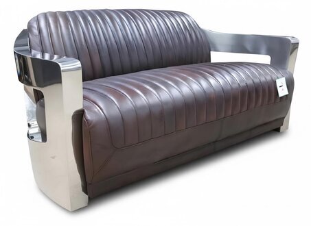 Sofa Leder Designsofa 3-Sitzer Vintage Couch Aluminium Flugzeug Metall Sofort