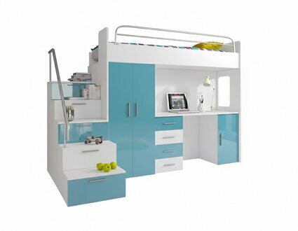 Kinder- und Jugendbett: Doppelstockbett mit Schreibtisch & Kleiderschrank Sofort