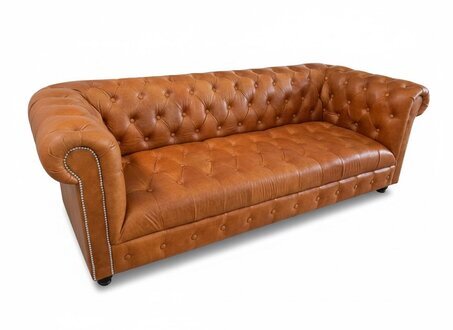 Helles Braun Klassisch Chesterfield Design 3-Sitzer Ledersofa Mittel Sofa Sofort