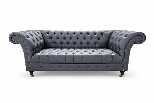 Schwarz Sofa 3-Sitzer Stoff Holz Modern Chesterfield Design Luxus Sofort