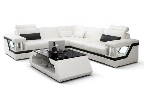 Ledersofa mit USB Wohnlandschaft Ecksofa Eck Garnitur Couch Design Sofa Sofort