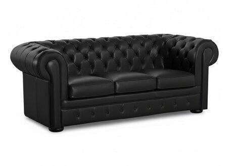 Schwarz Chesterfield 3Sitzer Klassische Luxus Sofa Leder Couch 100% Leder Sofort