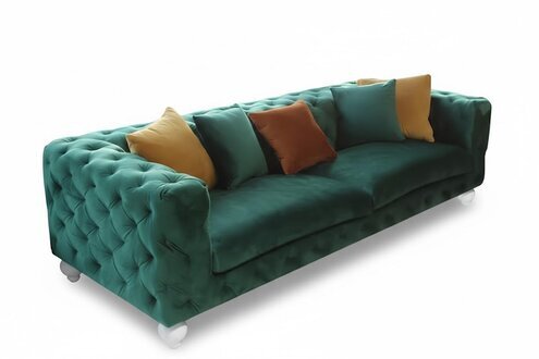 Sofa 4 Sitzer Couch Chesterfield Grüne Design Couch Textil Sofort