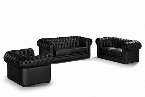 Chesterfield Polster Sofas Klassischer Leder 3+2+1 Sitzer 100% Leder Sofort
