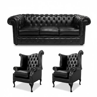 Sofagarnitur Chesterfield Polster Sofa Garnitur Ohrensessel 100% Leder Sofort