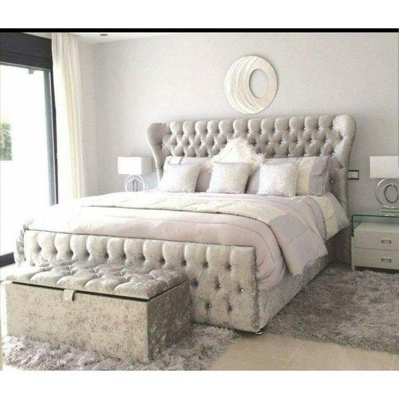 Chesterfield Bett Schlafzimmer Betten Textil Leder Hotel Luxus Polster Samt