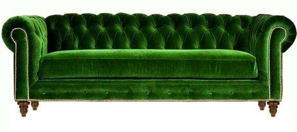 Original Chesterfield Dreisitzer Modern Design Sofa Grün Samt Möbel Stoff Couch