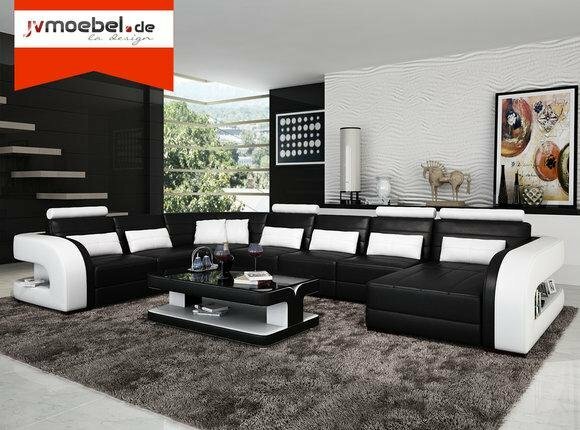 XXL Big Wohnlandschaft Sofa Couch Polster Eck Leder Sofa Garnitur