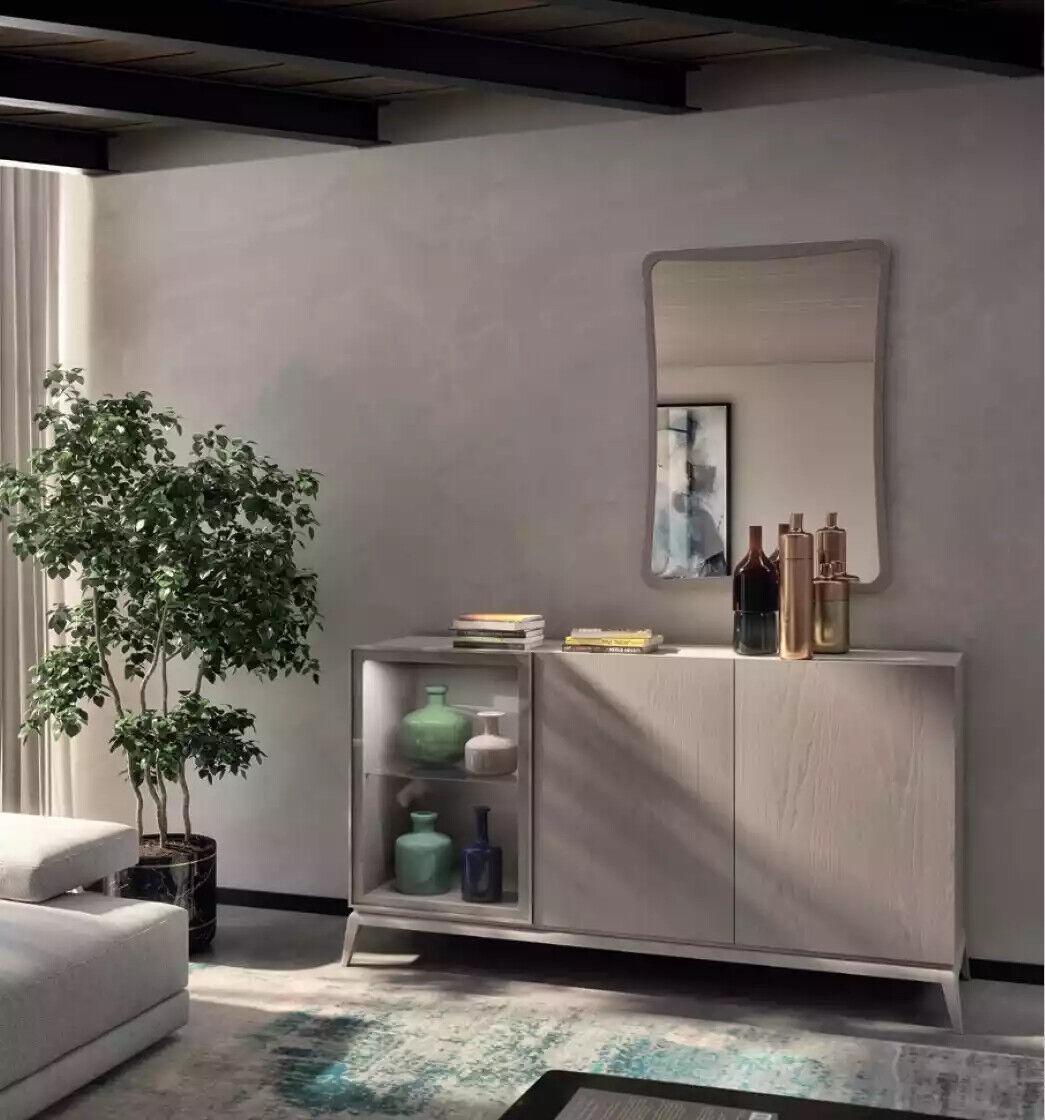 Graues Sideboard Luxus Kommode Moderne Anrichte Glastür Holz Möbel Neu