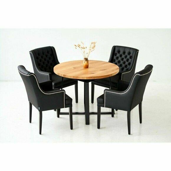 Tisch + 6x Chesterfield Gruppe Stuhl Stühle Garnitur Polster Lehn Holz