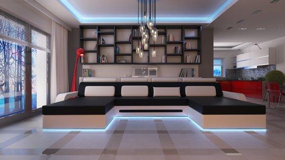 XXL BIG Wohnlandschaft U Form Ecksofa Sofa Couch Polster Garnitur Leder
