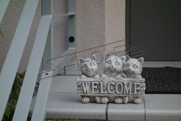 Schild Welcome Katzen Katze Willkommens Schilder Garten Figur Statue