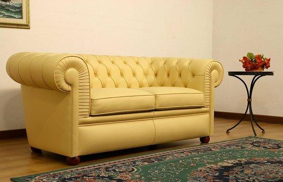 Design Chesterfield Sofa 2-Sitzer Gelb Couch Polster Leder Sofas