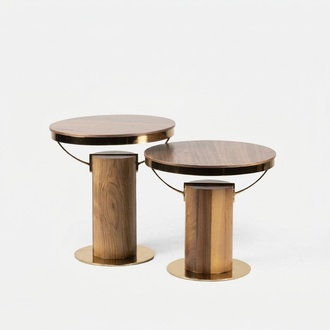 2x Rund Beisteltisch Braun Wohnzimmer Kaffeetisch Design Modern