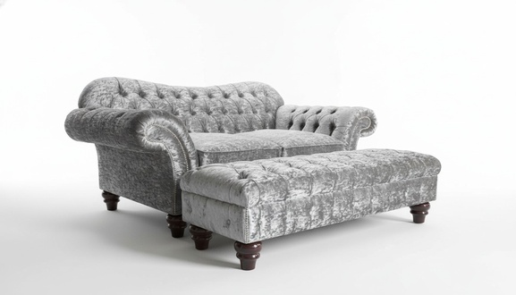 2 Sitzer + Hocker Chesterfield Sofagarnitur Sofa Couch Polster Set