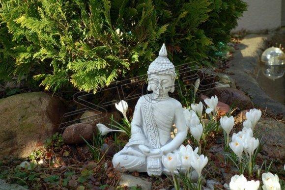 Buddha Skulptur in Steinoptik. Große Skulptur für Garten und Wohnbereich