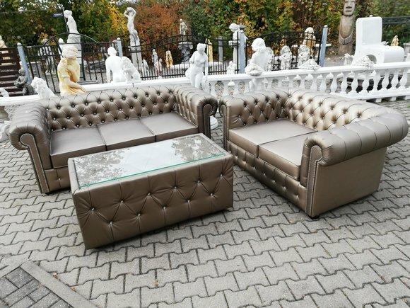 Chesterfield Leder Sofagarnitur Komplett Set Sofa Couch 3+2