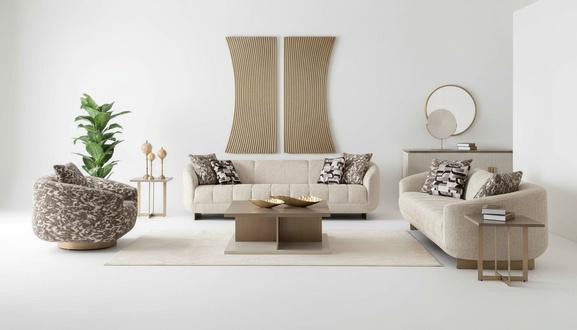 3+3+1 Sitzer, Couchtisch & 2 Beistelltische – Wohnzimmer-Komplettset