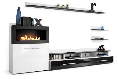 Wohnwand TV-Ständer Kommode mit eingebautem Kamin Designer Möbel Sofort