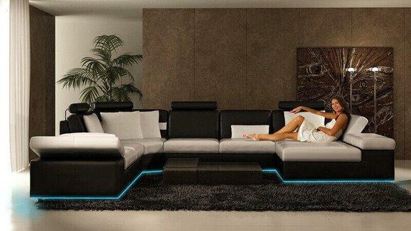 Moderne Sitzecke Ecksofa Sofa Polster Couch Wohnlandschaft Leder Sofa K5014 +USB