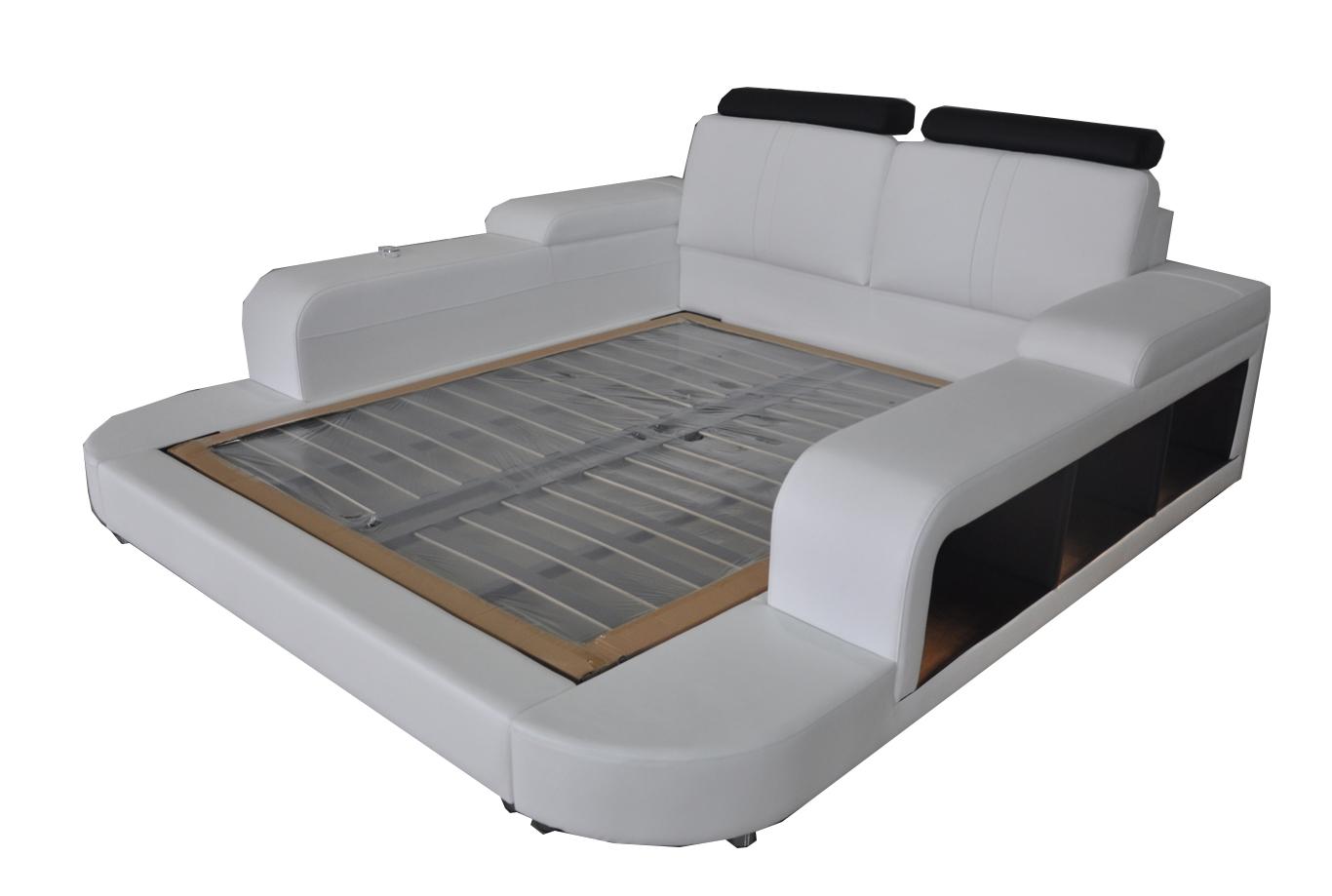 Design Bett XXL Big Leder Polster Betten Hotel Multifunktion Regal USB