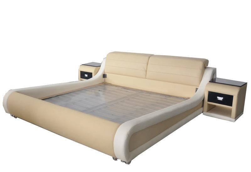 Doppel Luxus Leder Bett + USB Polster Betten Multifunktion LB8831