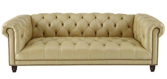Beige Dreisitzer Leder Chesterfield Wohnzimmer Modern Design Couchen Sofa Neu
