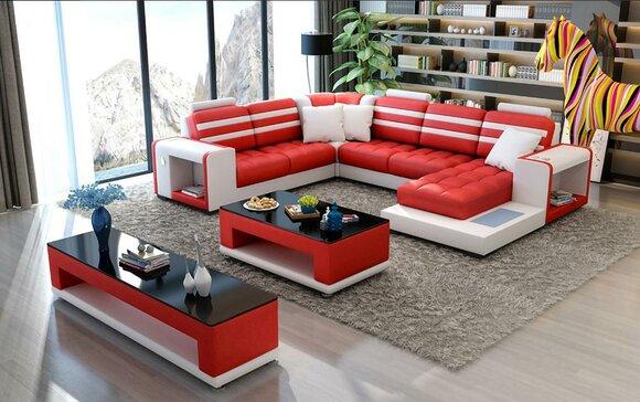 Ecksofa Polster Ecksofa U Form Couchtisch Sideboard Ledersofa Wohnlandschaft