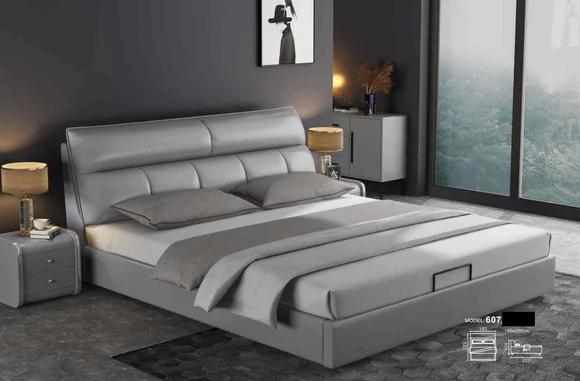 Graues Designer Bett Schlafzimmer Betten Textil Leder Hotel Polster