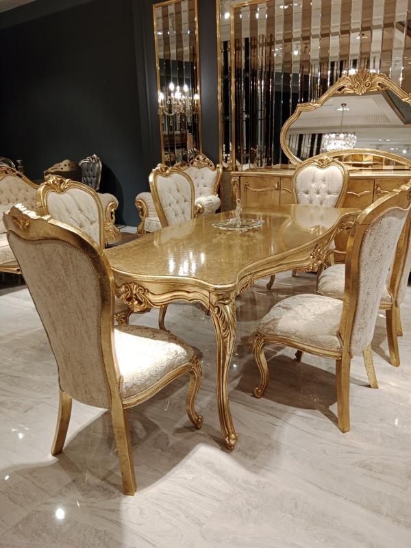 Design Esszimmer Komplett Esstisch + 6x Stühle Klassisch Möbel Holztisch