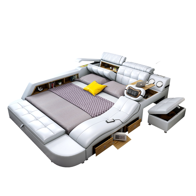 Design Bett XXL Big Leder Hotel Polster 180x200 Multifunktion Regal Weiß Sofort
