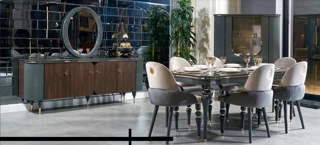 Esszimmer Set Garnitur Vitrine Tisch 6x Stuhl Kommode Spiegel Modern Neu 10tlg.