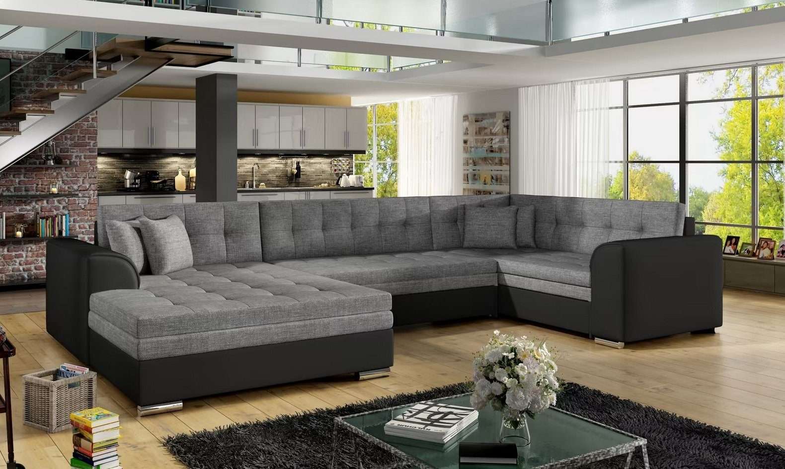 Ecksofa Wohnlandschaft Sofa Couch U Form Polster Couchen Textil Design Sofort