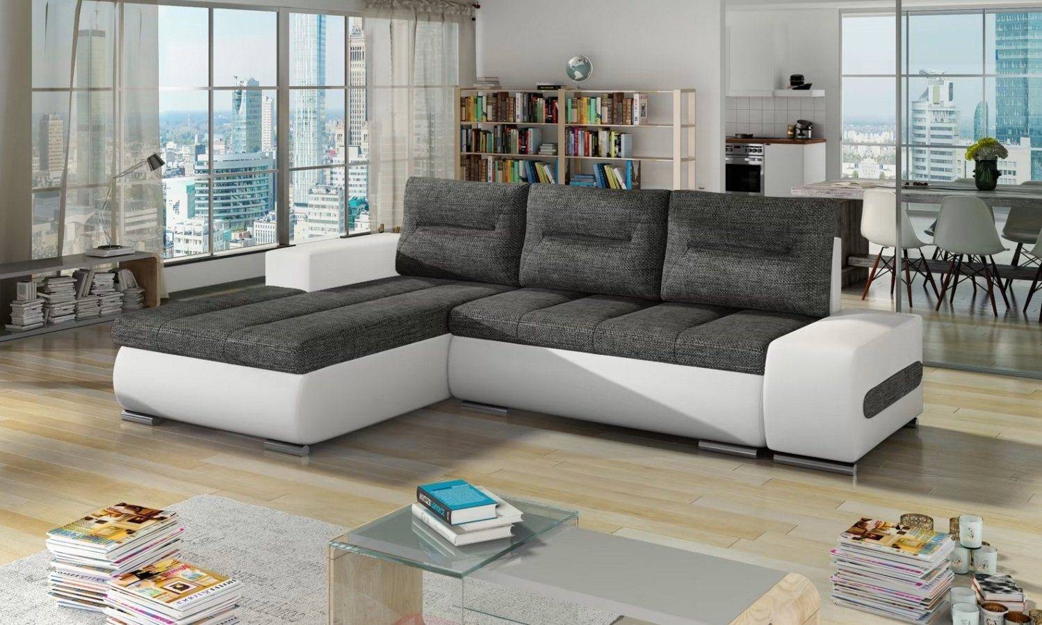 Ecksofa Sofa Couch Eck Polster Sitz Garnitur Stoff Sofas Schlafsofa Bettfunktion Sofort