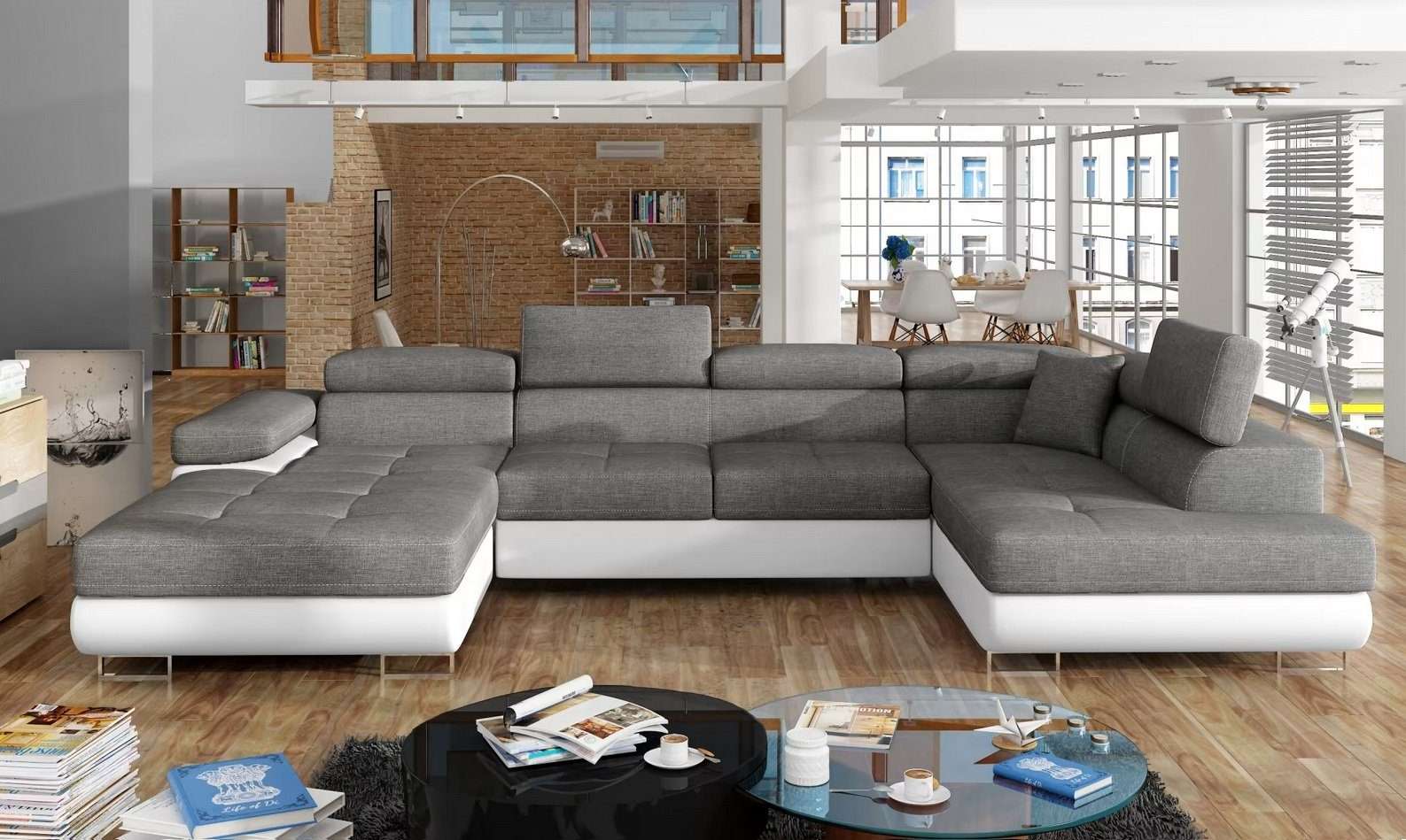 Design Ecksofa Schlafsofa Bettfunktion Couch Textil Polster Sofas Stoff Sofort