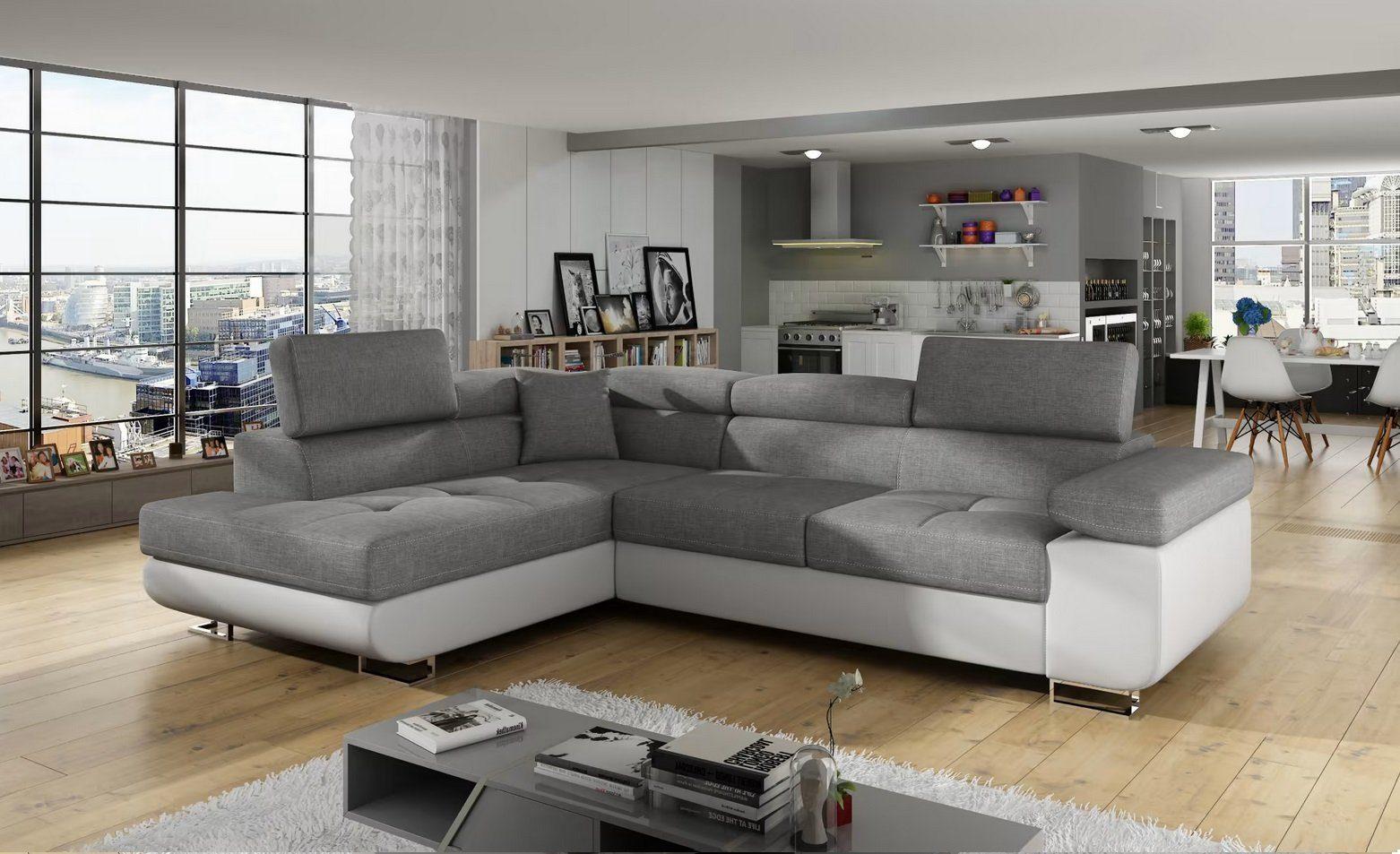 Design Ecksofa Sofa Bettfunktion Couch Schlafsofa Polster Textil Sofas Sofort