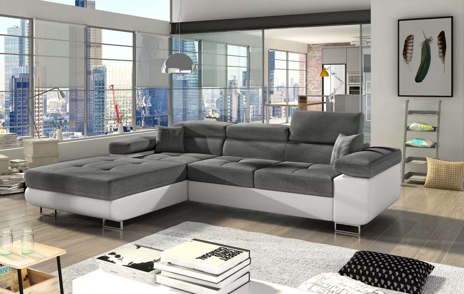 Ecksofa L-Form Design Polster Textil Bettfunktion Stoff Sofa Couchen Sofort