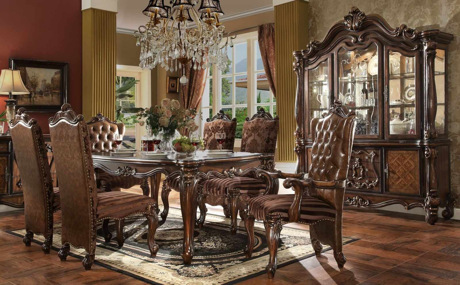 Komplett Set Esstisch + 6 Stühle Esszimmer Set Ess Gruppe Holz Tisch