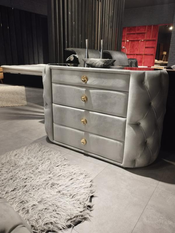Kommode Grau Textil Kommode mit 4 Schubladen Holz Schubladenschrank Kommode Neu
