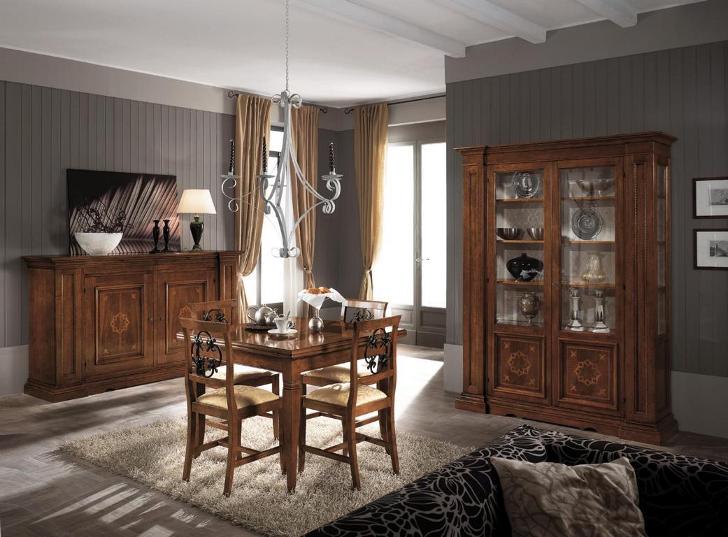Set von 7pcs Holzmöbel Kommode 4x Stuhl Kommode Tisch Vitrine neue Gruppe Esszimmer Set 7pcs