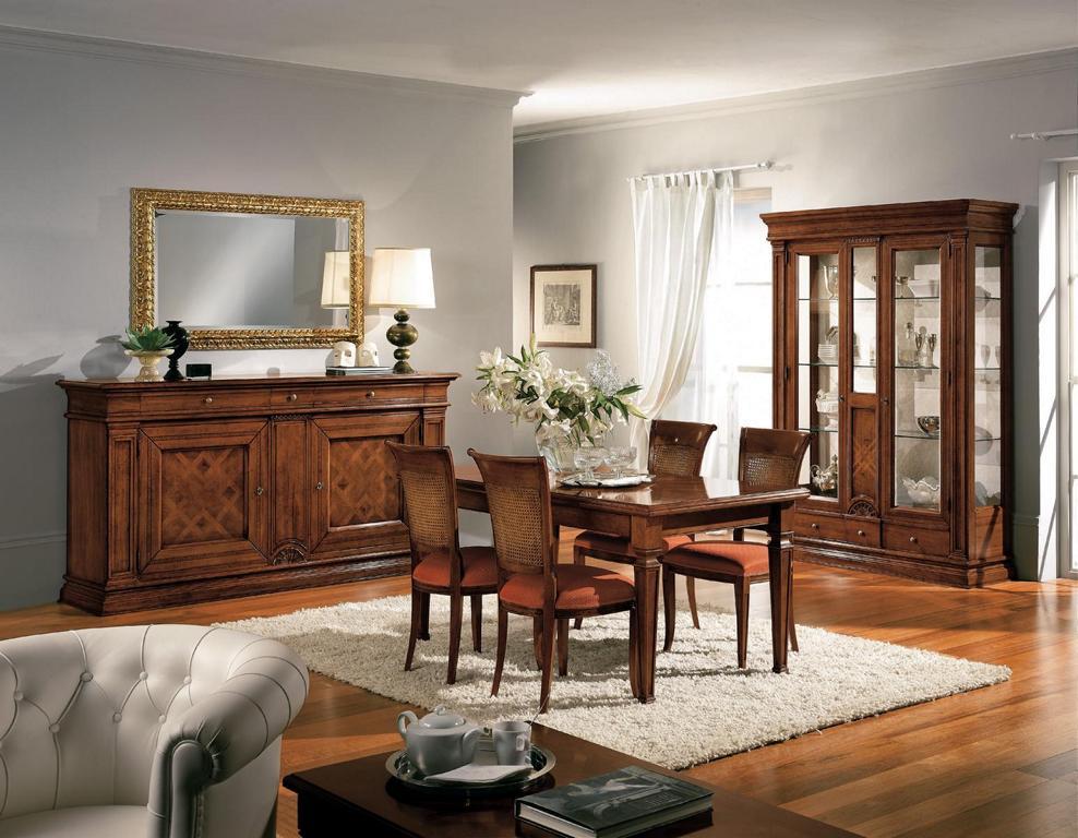 Esszimmer Esstisch Stühle Kommode Vitrine Gruppe Garnitur Holz Braun 7 tlg. Set