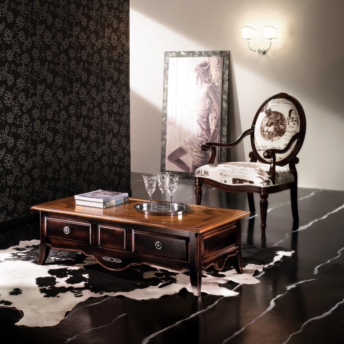 Klassischer Couchtisch Tisch Wohnzimmer Tische Barock Couchtische Holz Massiv