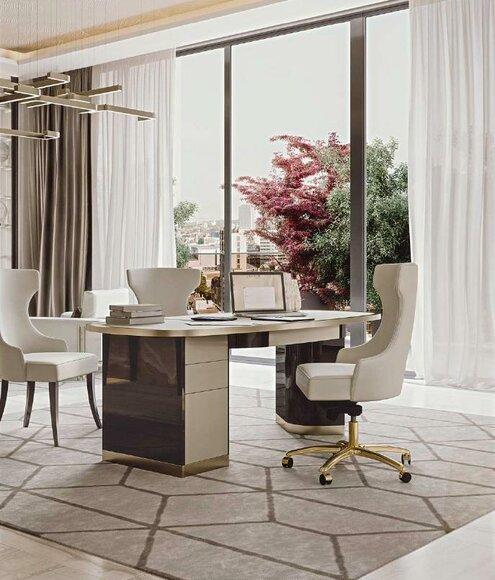 Schreibtisch 2 Stühle Drehbarer Sessel Arbeitszimmer Italienische Möbel Set 4tlg