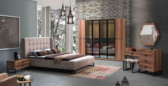 Schlafzimmer Set 5tlg. Luxus Bett 2x Nachttisch Kommode Kleiderschrank