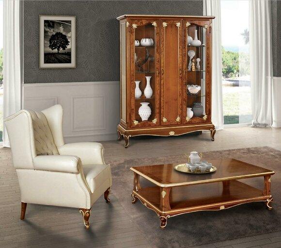 Klassische Vitrine Möbel Wohnzimmerset Schrank mit Couchtisch Vitrine Italien