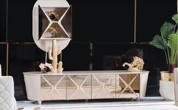 Wohnzimmer Kommoden Holz Low Board Regal Gold Neu 2tlg Sideboard Regale Kommode