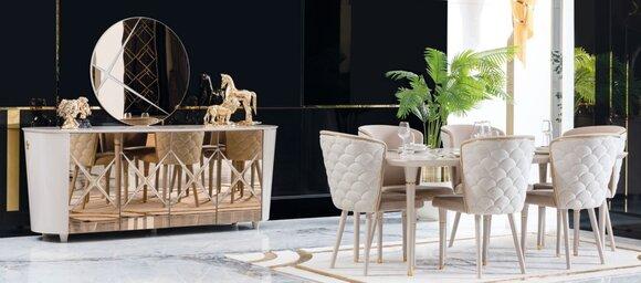 Esszimmer Set Gruppe Garnitur Tisch neu Esstisch 6x Stühle Kommode Spiegel 9tlg.