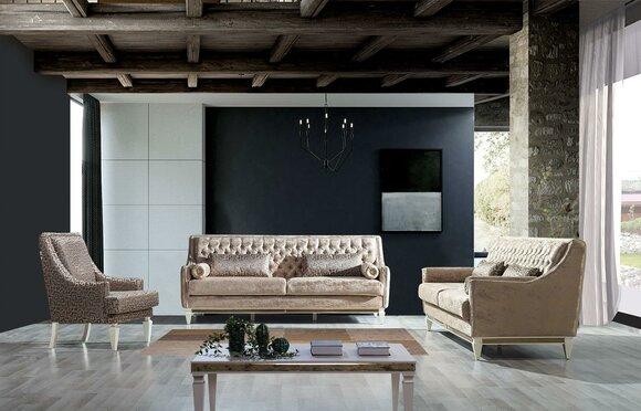 Beige Chesterfield Couchgarnitur 4+3 Sitzer Stilvoller Sessel Design Set