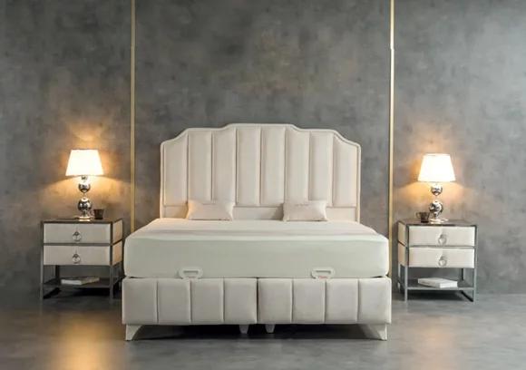 Schlafzimmer Set Beige Metall Bett Luxus 2x Nachttische Elegantes 3tlg